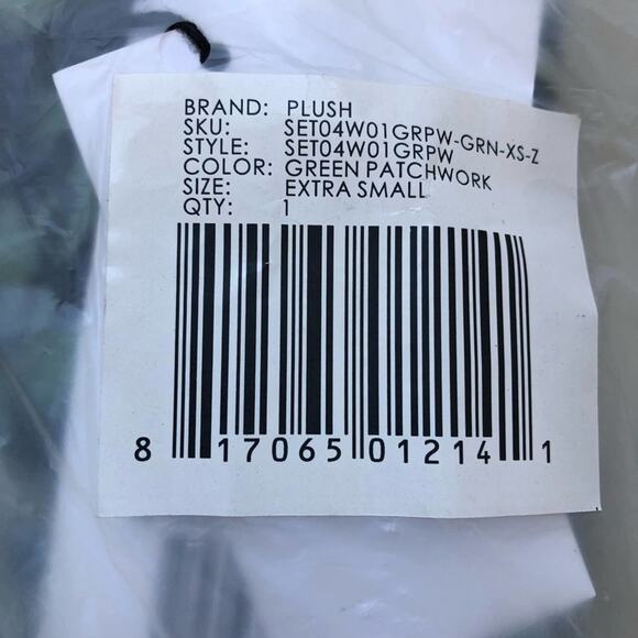 Plush Revolve green patchwork Silky Scrunchie pajama set NEW sz XS - Picture 9 of 12